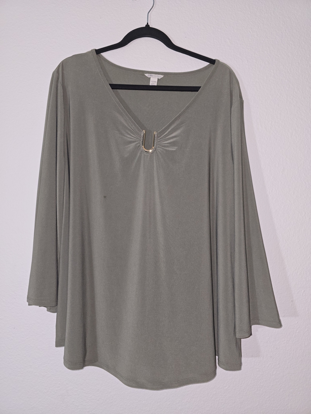 Cato Olive Green V-Neck Tunic Top with Gold U Accent